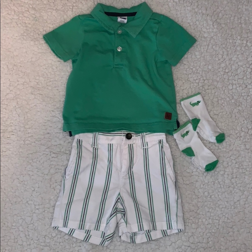 JanieJack 3-6 months matching shirt, shorts, socks